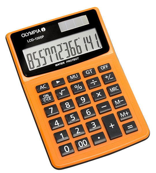 Olympia Taschenrechner 1000P – 12-stellig, LCD, Prozent, Solar + Batterie, Orange