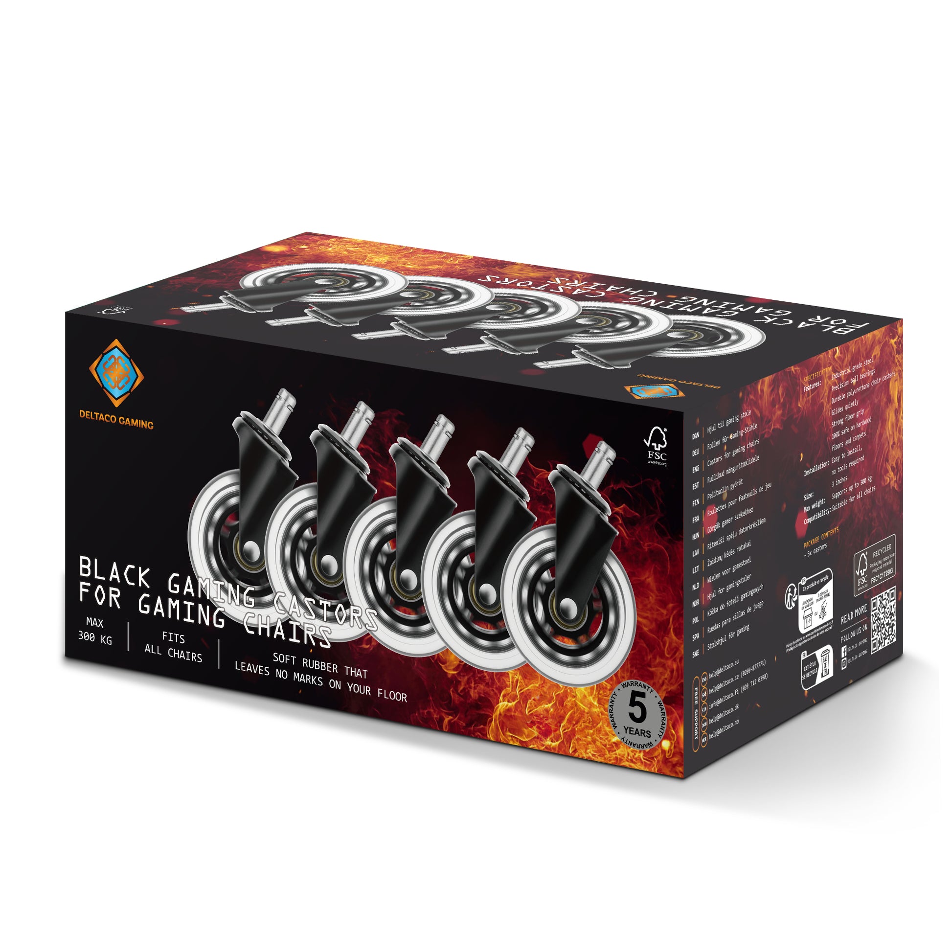 Deltaco Gaming Rollen-Set – 5er-Pack, Schwarz