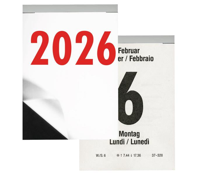 Biella Abreisskalender 2026 – 9,8 × 14,2 cm – 1 Tag/Blatt – d/f/i