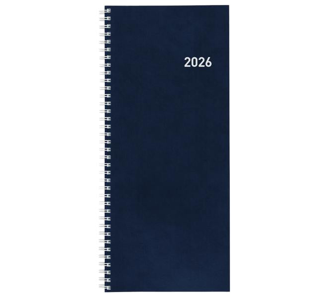 Biella Agenda – 1 Woche/2 Seiten, Spiralbindung, 13,5 × 31,5 cm, Jan–Dez, 2026, Dunkelblau, FSC