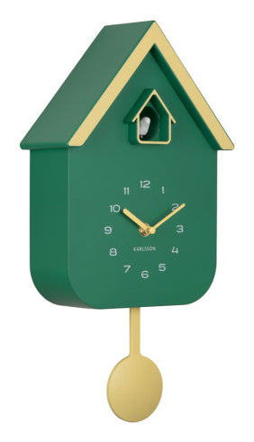 Karlsson Dupla Color Kuckucksuhr – Analog, 21,5 × 41 × 8,5 cm, grün, Kunststoff