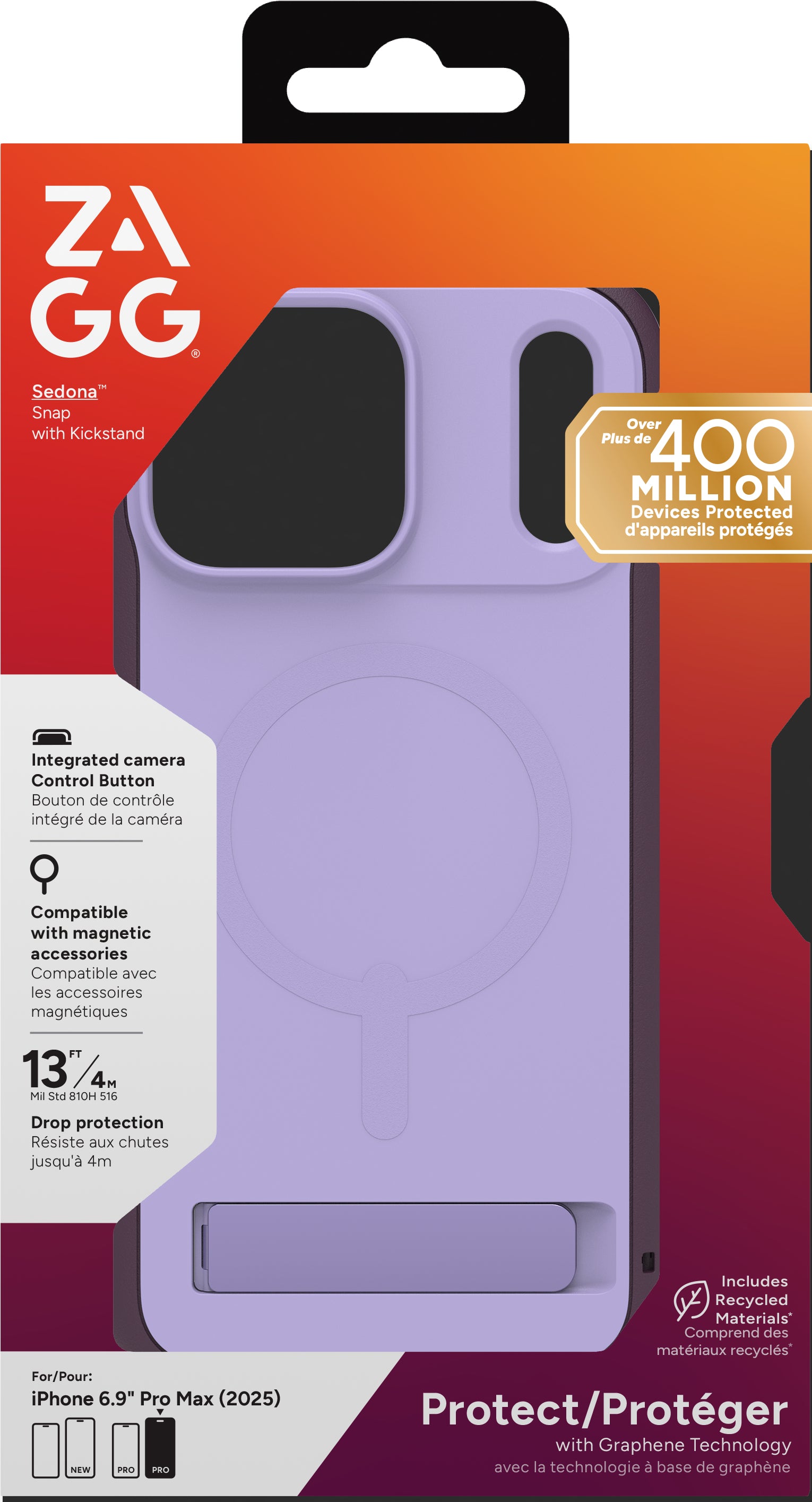ZAGG Sedona Snap – Backcover – für Apple iPhone 17 Pro Max, Graphen, Violett, bis 4 m Sturzsicher