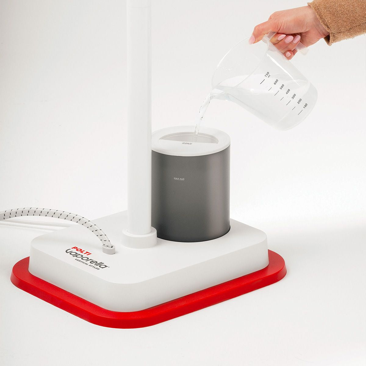 Polti Stand-Dampfglätter GSF80R – 36,5 cm × 30 cm × 184 cm, rot/weiss, vertikale Dampffunktion