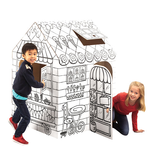 Fellowes Ausmal-Spielhaus Candyshop – 81,3×96,5×121,3 cm – Karton, ab 3 J., weiss