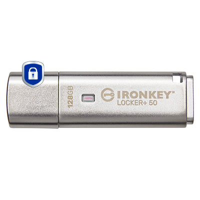 Kingston Technology Kingston IronKey Locker+50 USB-Stick – 128 GB, USB 3.2, 256-Bit AES-Verschlüsselung