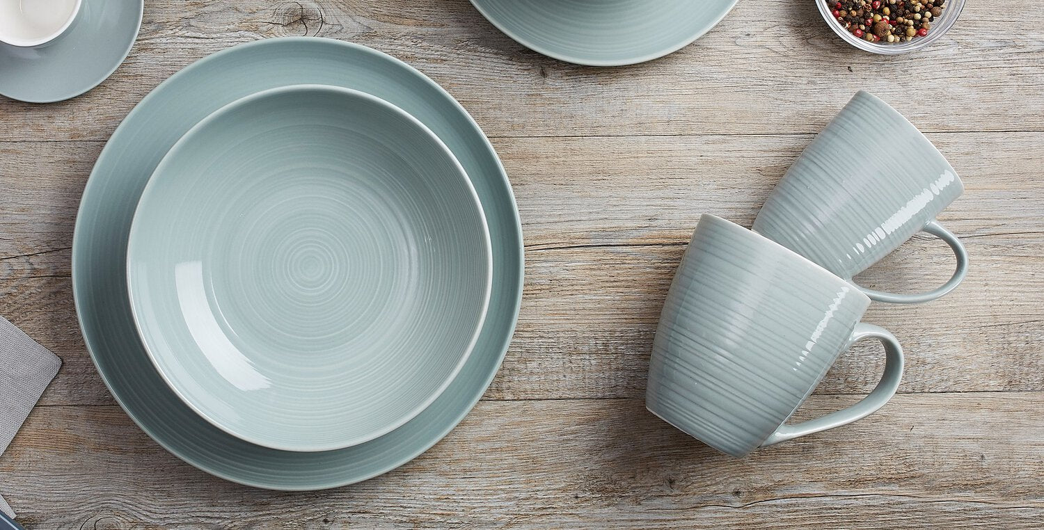 Ritzenhoff & Breker Geschirrset Suomi – 12-teiliges Set, Ø 26/Ø 20 cm, Porzellan, Grau, spülmaschinenfest