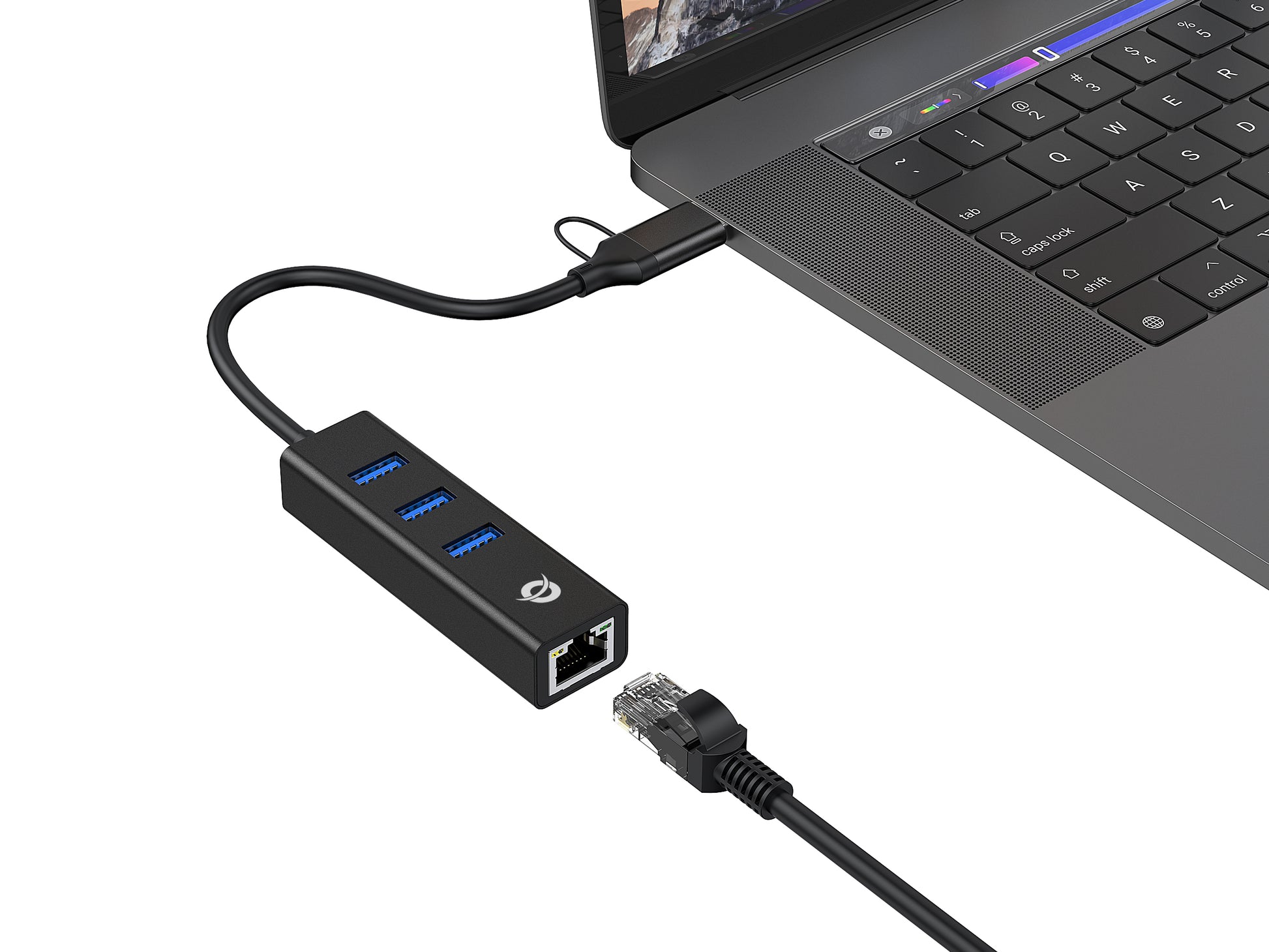 Conceptronic DONN07BA Multiport-Adapter – USB-A/USB-C, 3× USB-A, GbE, für Windows/Mac/Android
