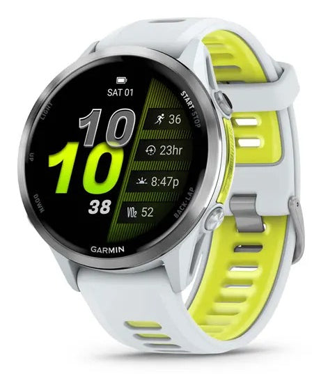 Garmin Forerunner 970 – GPS-Smartwatch – 47 mm, 1,4" AMOLED, Saphirglas, 5 ATM, Gelb, Weiss Sportarmband