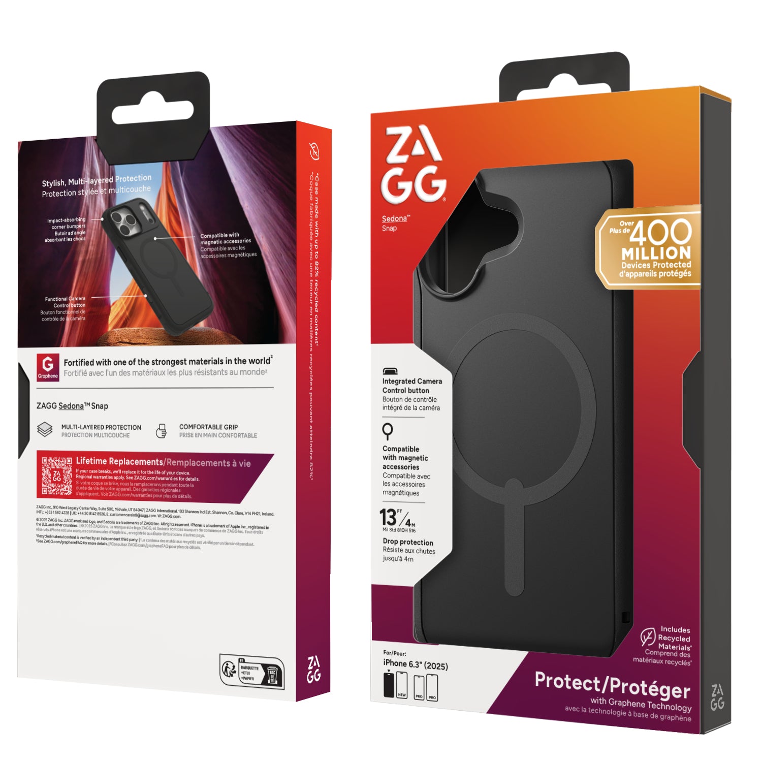 ZAGG Sedona Snap Backcover – für Apple iPhone 17, MagSafe, Graphen, Schwarz, bis 4 m Sturzsicher
