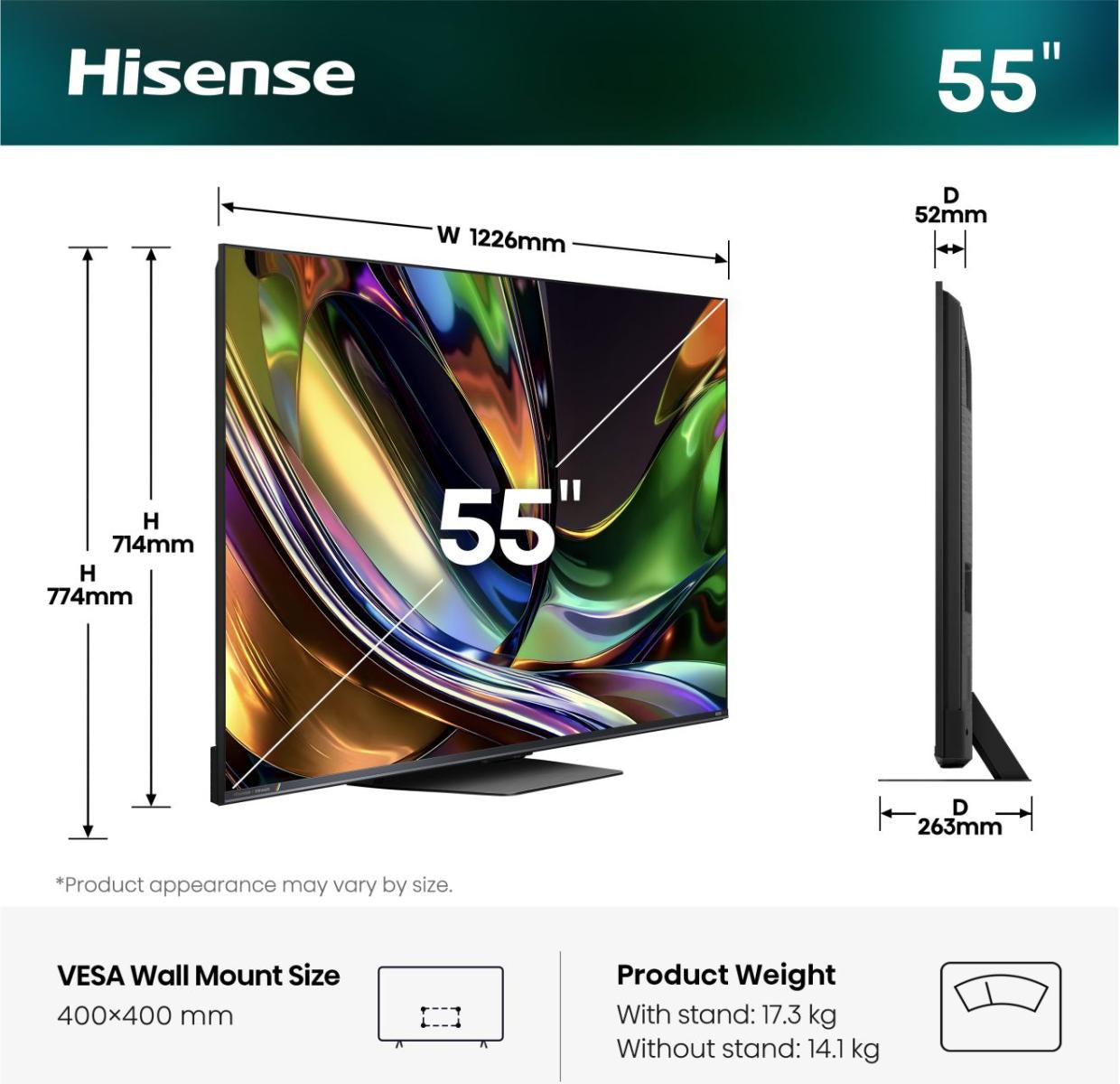Hisense 55UR8DS – 55" TV – 4K UHD – QD-Mini LED – VIDAA – 180 Hz – Dolby Vision IQ