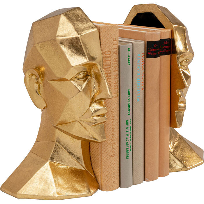 KARE Face Buchstütze – 16 × 24 × 11,5 cm – Polyresin, gold – 2-teilig