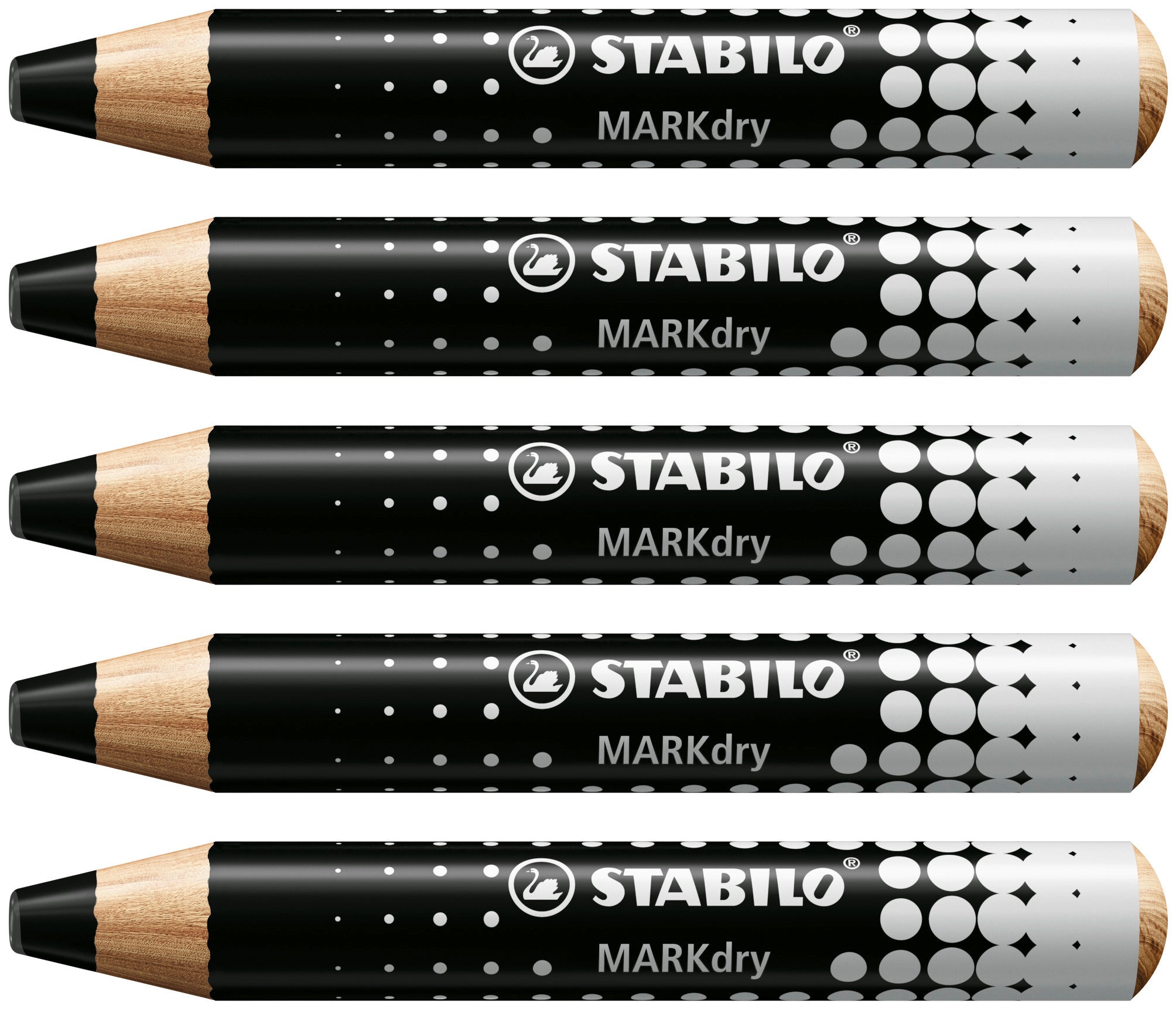 STABILO MARKdry Whiteboard-Marker – 2–5 mm, schwarz, 5 Stk., feucht abwischbar – für Whiteboards