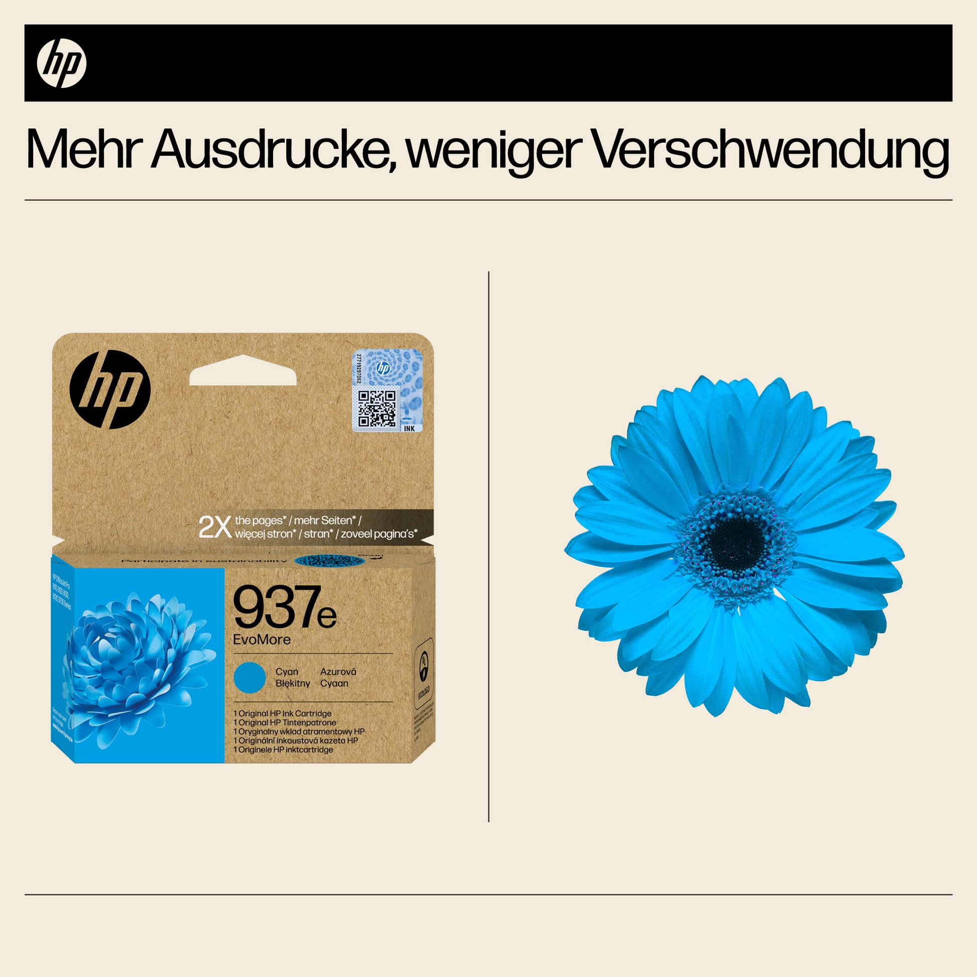 HP Tintenpatrone 937E EVOMORE, cyan – für EVOMORE