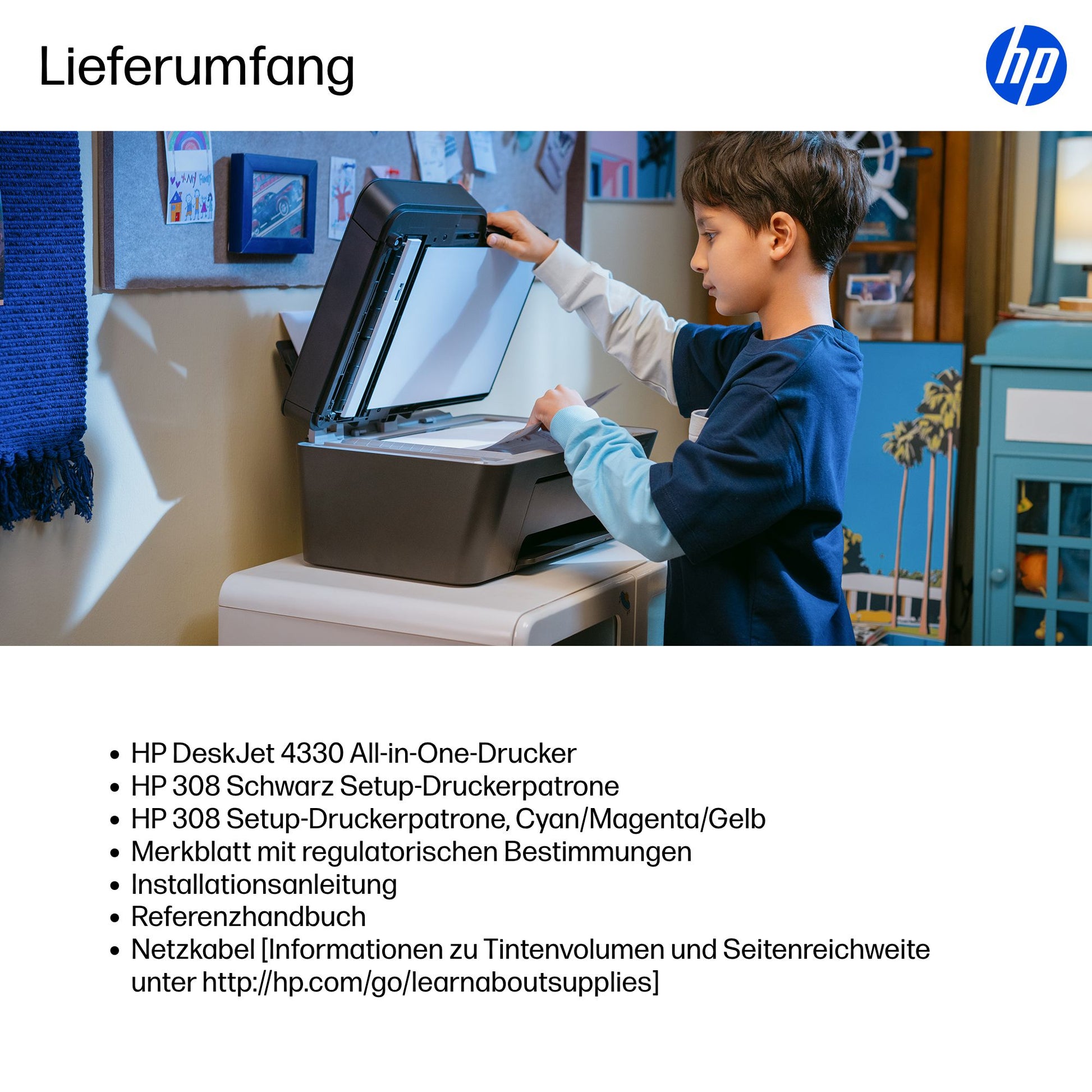 HP DeskJet 4330 – Farbtintenstrahl-Multifunktionsdrucker, A4, 3-in-1, Duplex, ADF, WLAN, AirPrint, Mopria