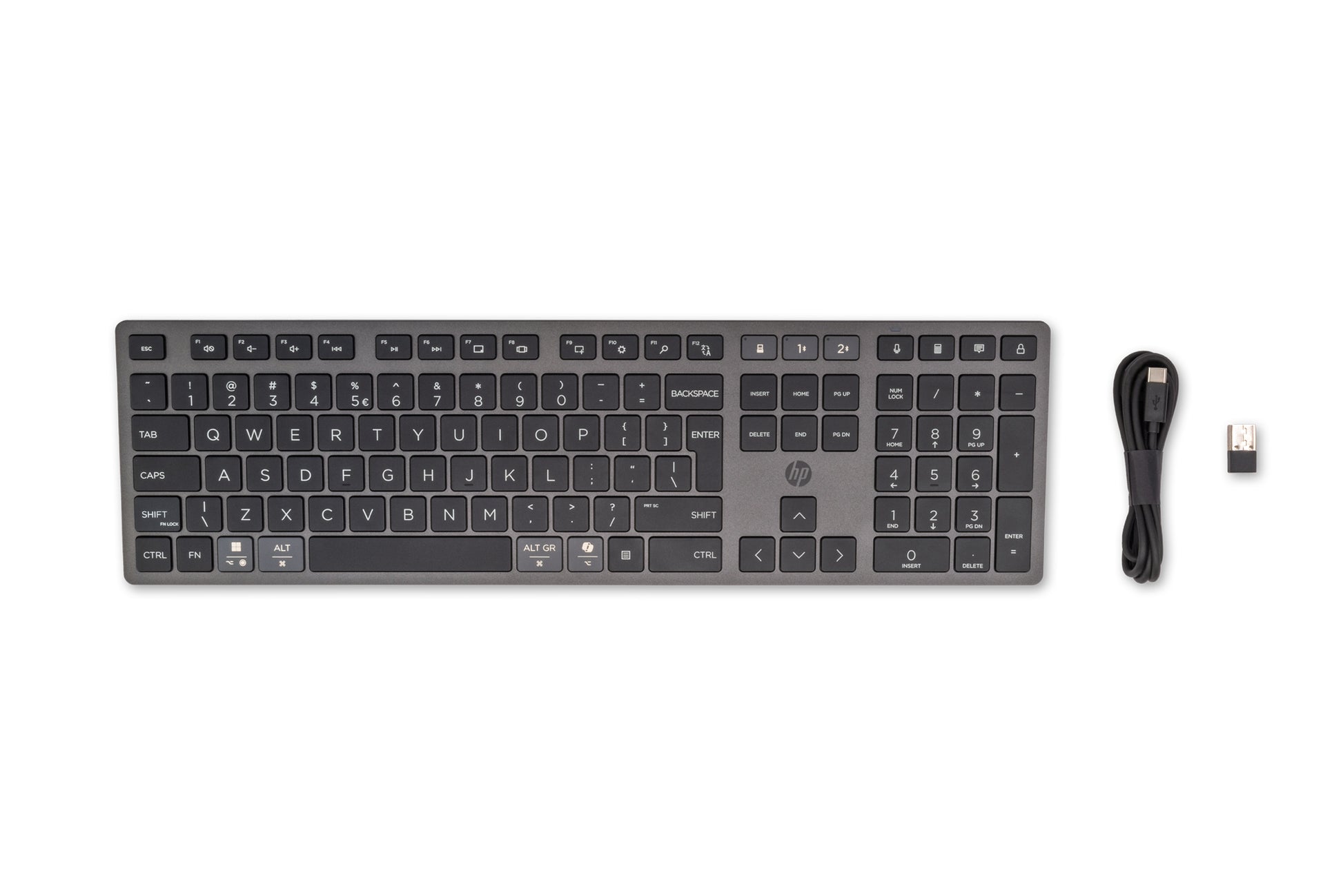 HP 720 Multi-Device Rechargeable – Tastatur, QWERTY, Fullsize (100%), Mechanisch, USB + Bluetooth, Schwarz