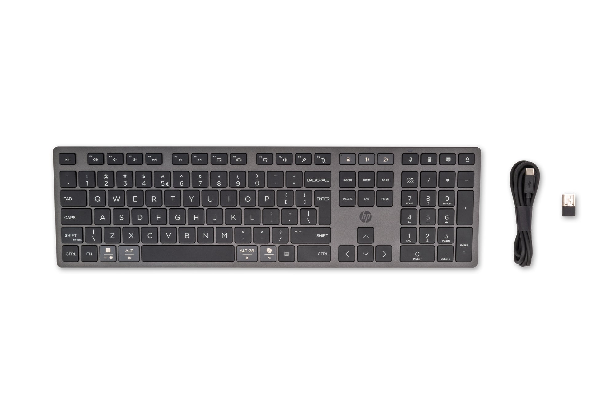 HP 720 Multi-Device Rechargeable – Tastatur, QWERTY, Fullsize (100%), Mechanisch, USB + Bluetooth, Schwarz