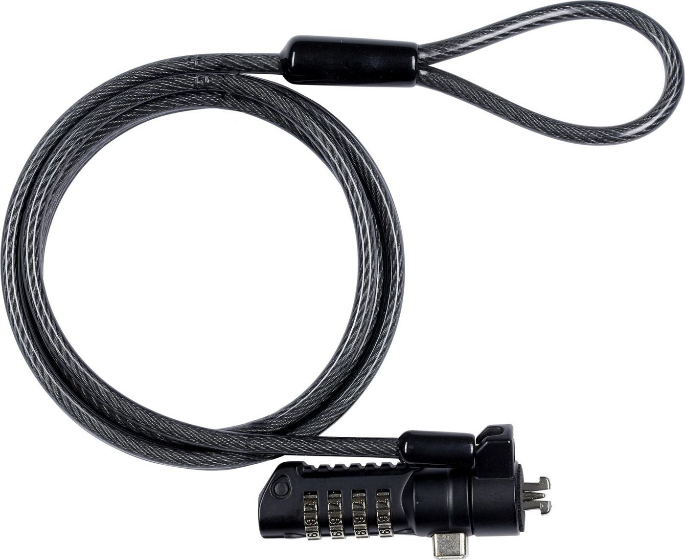 eSTUFF Kensington-Kabelschloss mit 4-Zahlen-Kombination für Monitor – Ø4,5 mm, 1,8 m – Karbonstahl/PVC, Schwarz