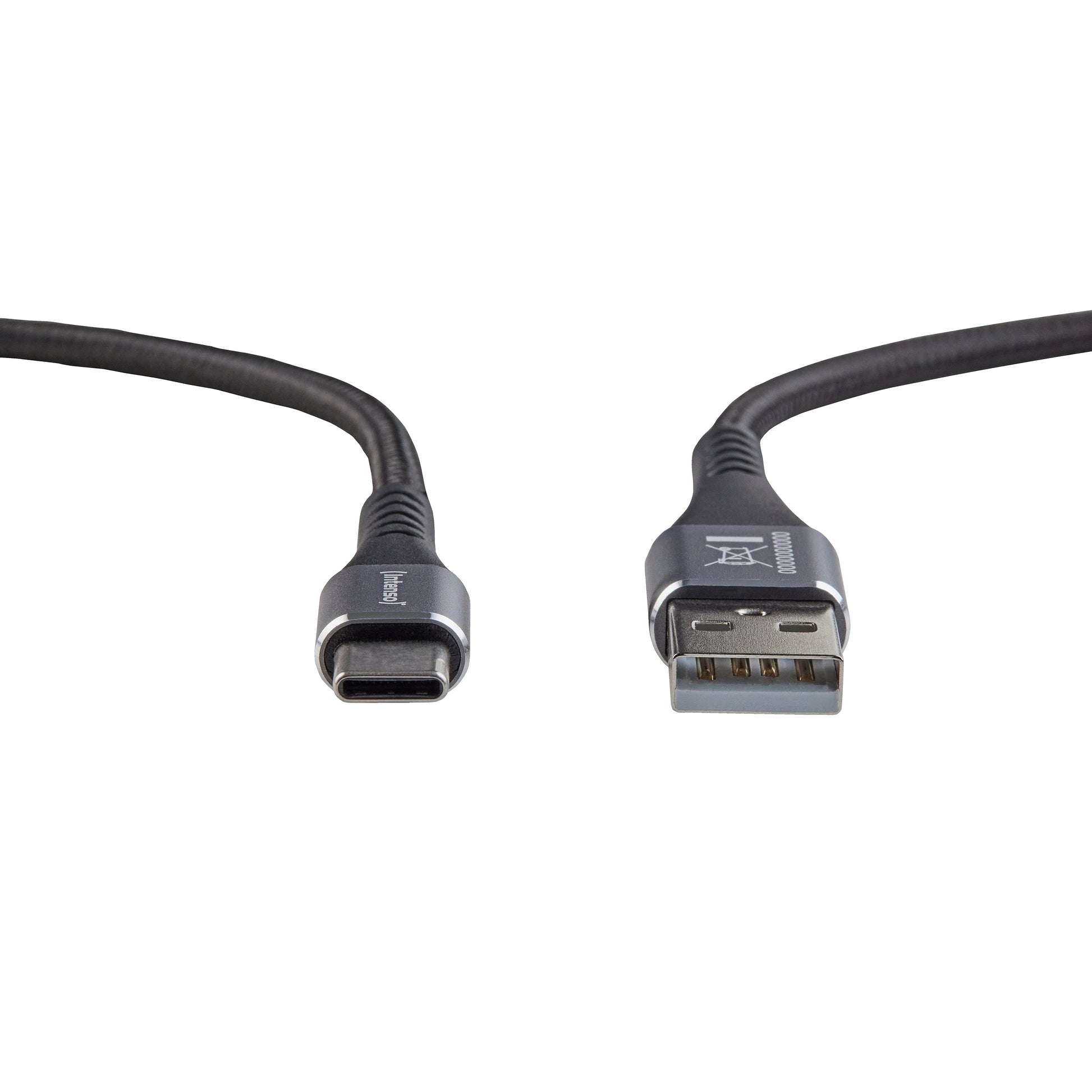 Intenso USB-A auf USB-C Kabel – USB 2.0 (480 Mbit/s) – 1,5 m – PD 60 W – Geflochtenes Nylon – Schwarz