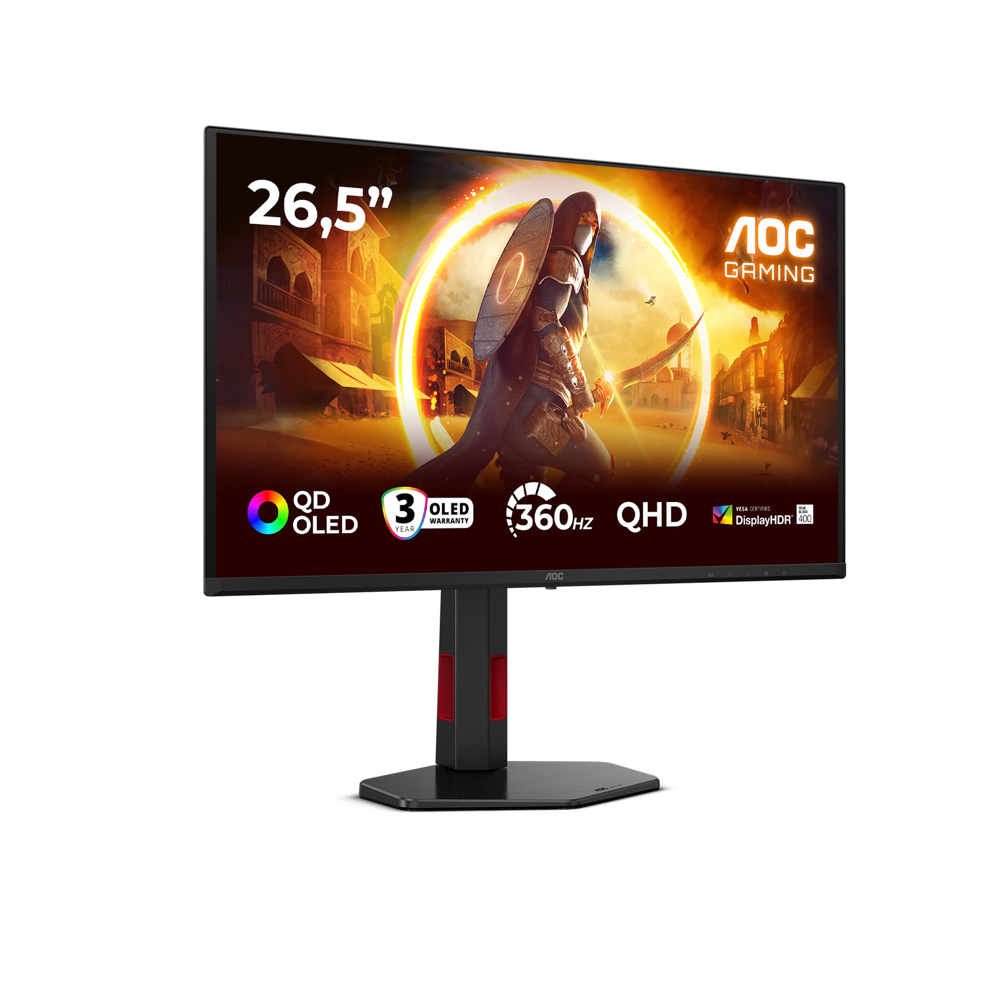 AOC Q27G4SDR – Monitor, 26,5", 2560 × 1440 (WQHD), OLED, 360 Hz, Adaptive Sync, USB-Hub, VESA 100 × 100, Rot