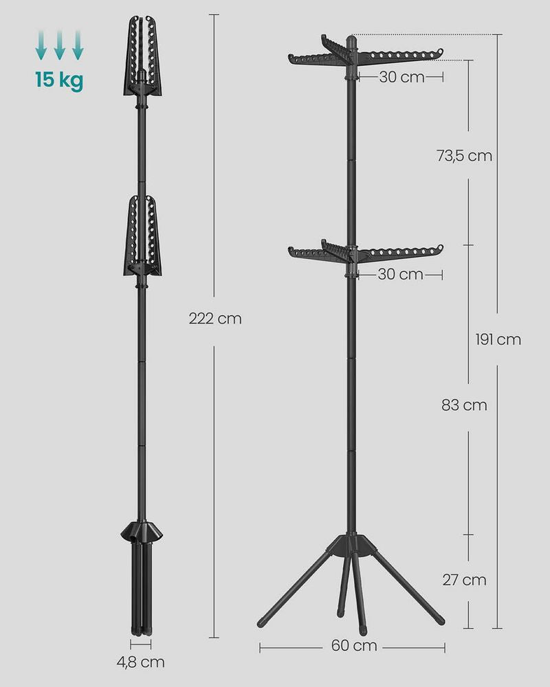 Songmics Garderobenständer – faltbar, Stahl/Kunststoff, Schwarz, 60 × 60 × 191 cm