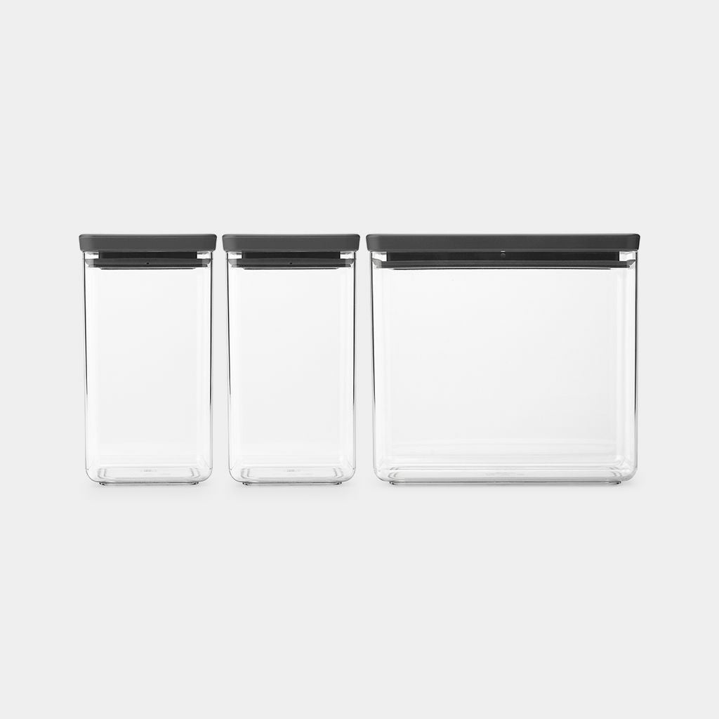 Brabantia Vorratsdose 3er-Set, 3,5 l, 1,6 l, 1,6 l, 22 × 11,1 × 20,1 cm, Kunststoff, Transparent