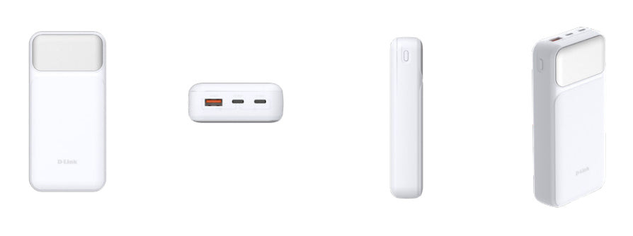 D-Link DPP-201 Powerbank 20'000 mAh – 65 W PD, 2× USB-C, 1× USB-A, weiss