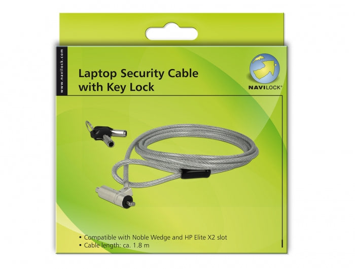 Navilock Kabelschloss für HP Elite X2, Noble Wedge – 1,8 m, 4,5 mm – 2 Schlüssel – Silber