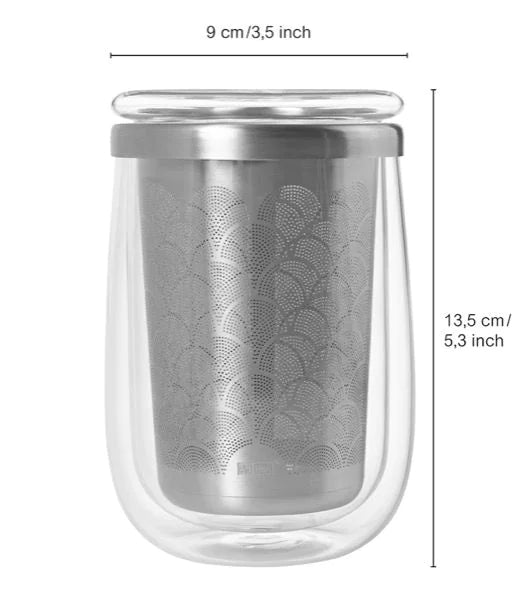 AdHoc Tee-Set Fusion Glass – 400 ml, Ø 7 cm, H 13,5 cm, Glas/Edelstahl, doppelwandig, mit Teefilter