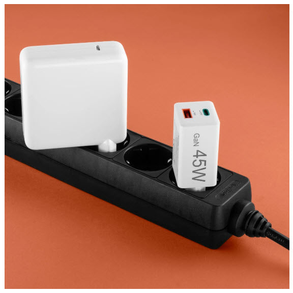 Hama 00201993 USB-Ladegerät 45 W – USB-C×1, USB-A×1 – PD, QC 3.0 – GaN, EU-Stecker (Typ C), Weiss