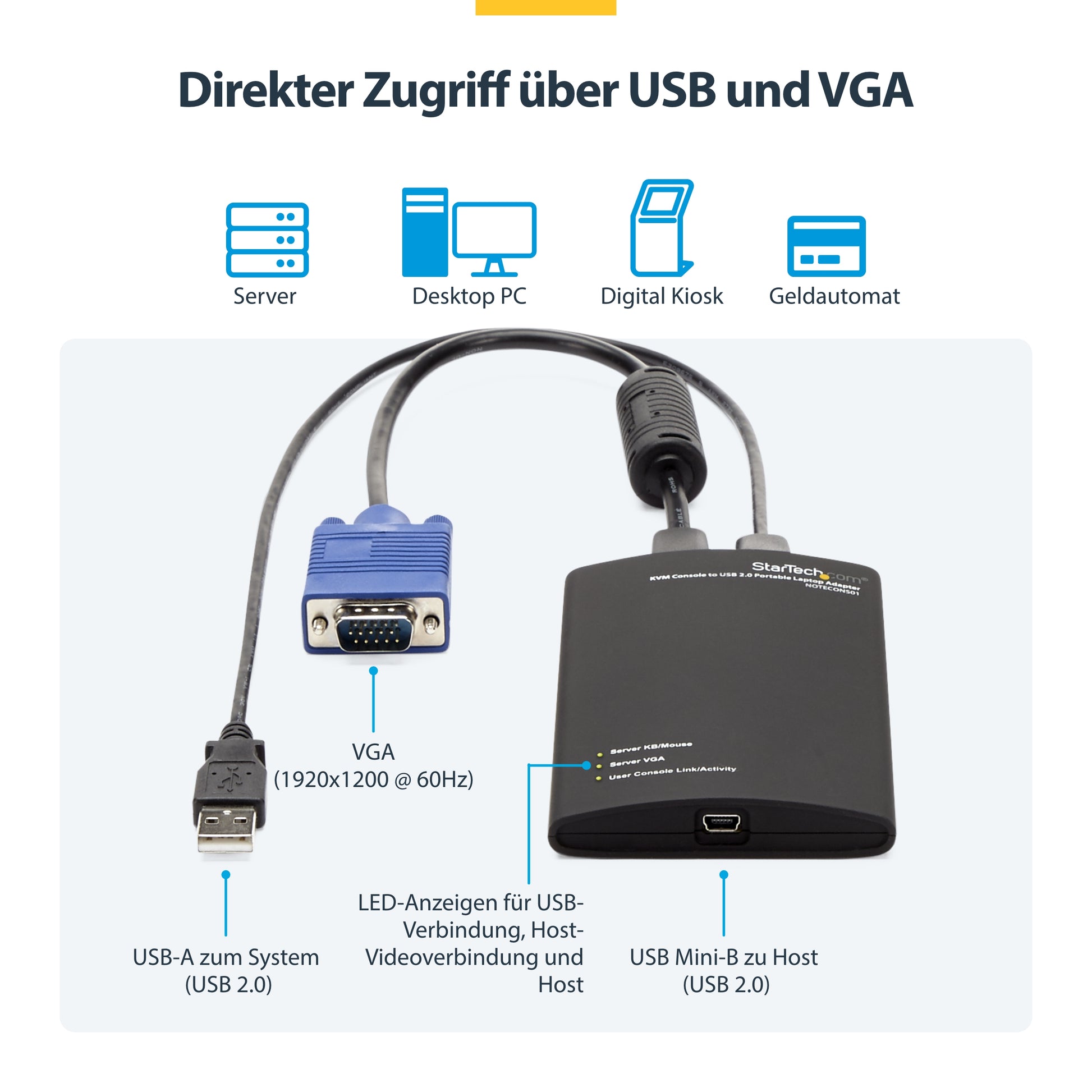 StarTech.com USB-Extender (KVM Crash-Cart Adapter) – VGA, USB 2.0, USB Mini-B/USB A, PS/2 – für Laptop
