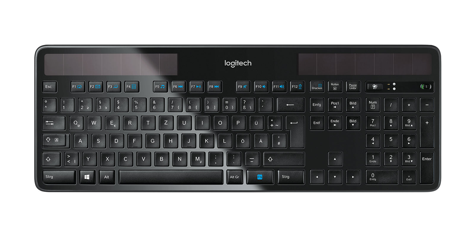 Logitech K750 – Tastatur, kabellos (2,4 GHz), DE-Layout (DE), Fullsize (mit Ziffernblock) – für Windows