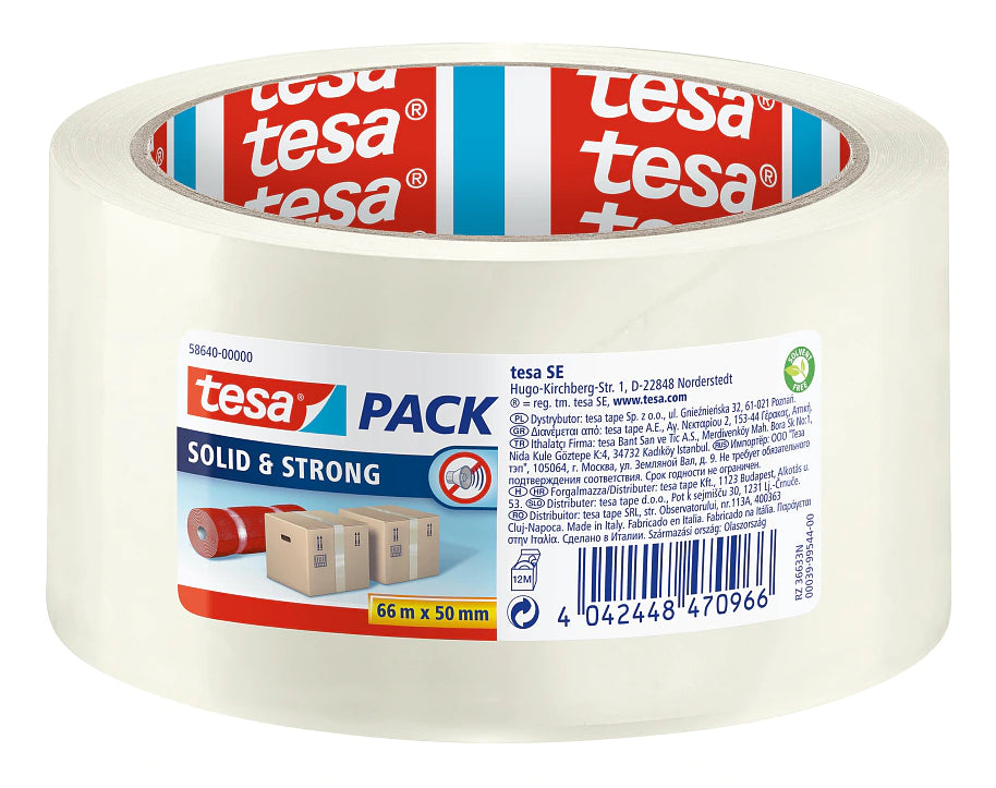 TESA Verpackungsklebeband, PP, transparent, extra stark – 50 mm × 66 m – 1 Stück