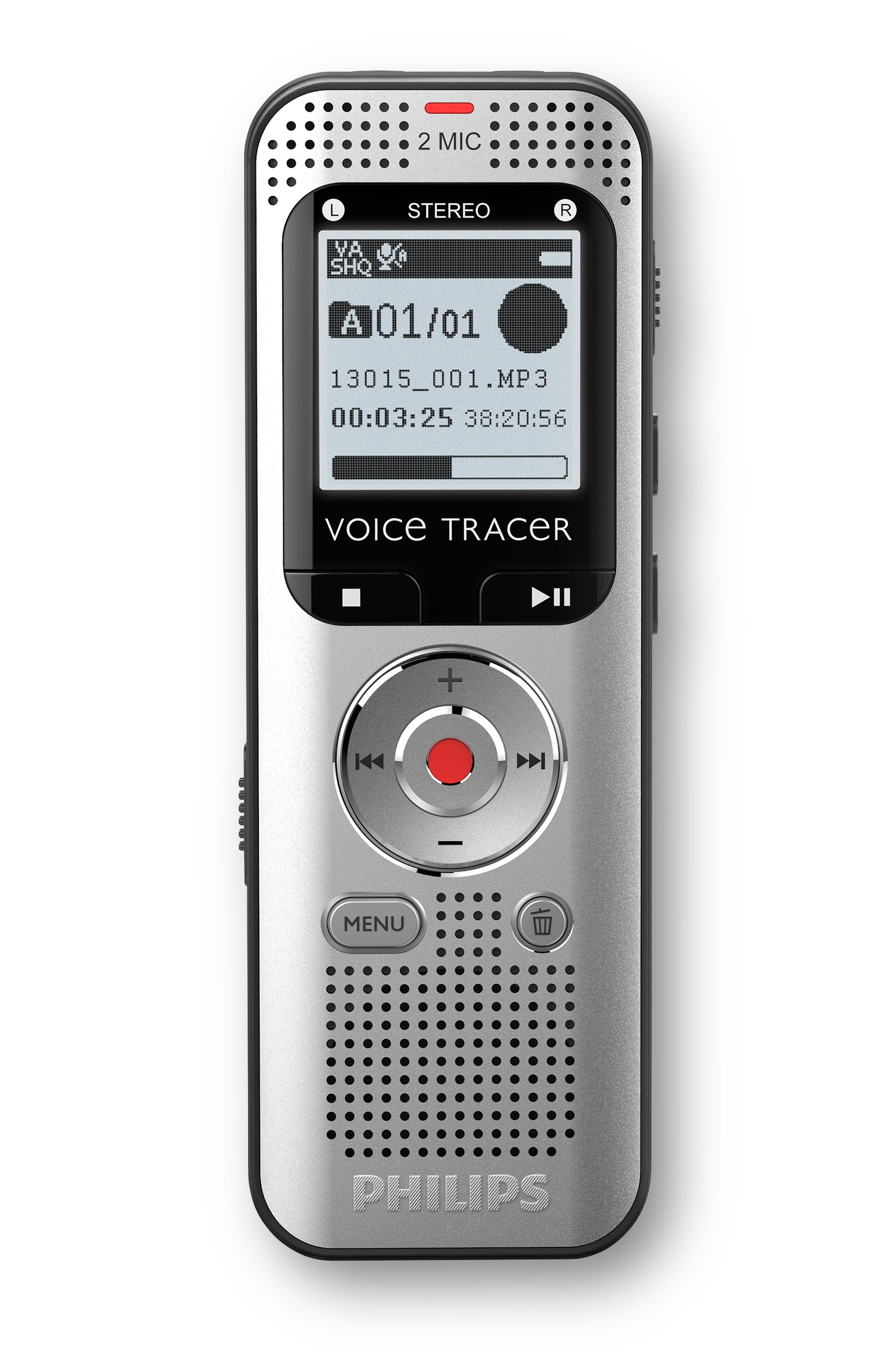 Philips VoiceTracer DVT2015 – Diktiergerät, 8 GB, Stereo, MP3/WAV, bis zu 2370 h, 3,5 mm/USB, microSD