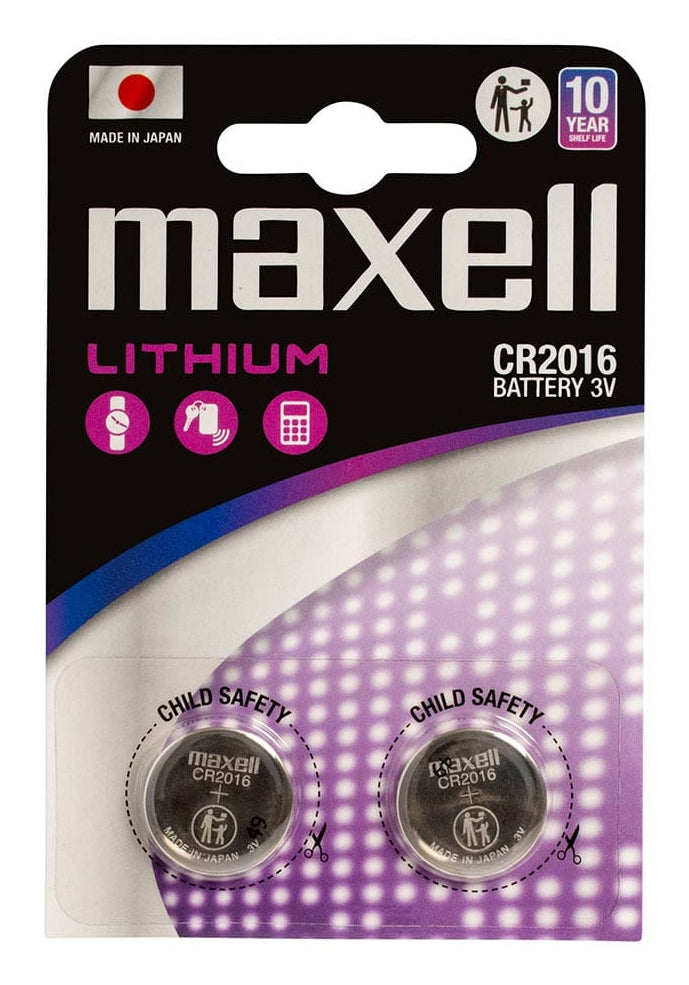 Maxell Knopfzellen CR2016, Lithium-Mangandioxid, 3 V – 2 Stk.