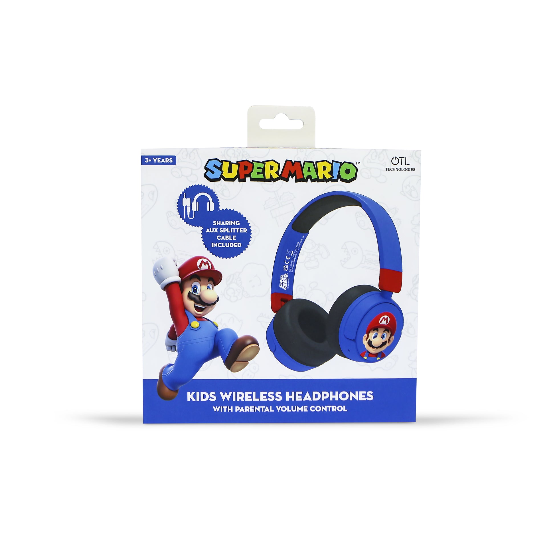 OTL Technologies OTL Super Mario V2 – Gaming-Headset (On-Ear) – Bluetooth 5.1 – für Kinder, Blau/Rot – bis 24 h