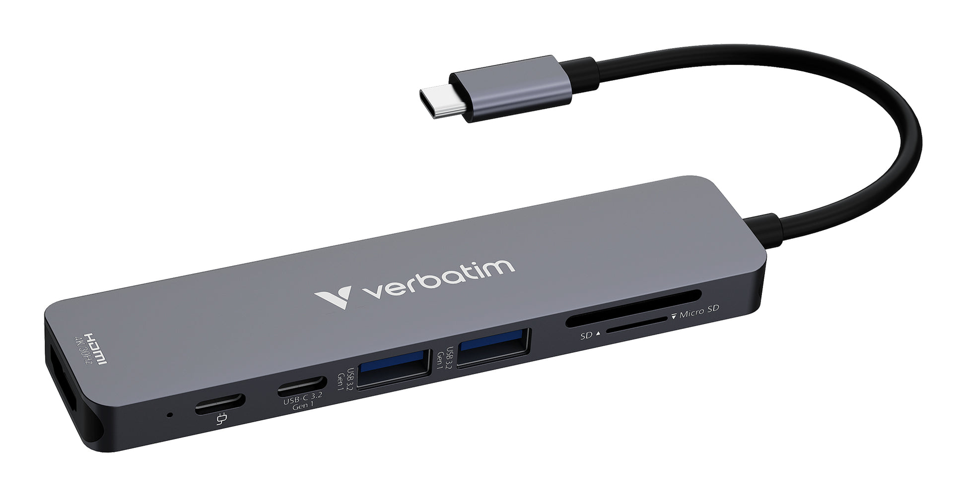 Verbatim 32158 USB-Hub – USB-C, 1× HDMI, 2× USB-A, 1× USB-C, 100 W PD, SD/microSD, für Windows/Mac/Linux