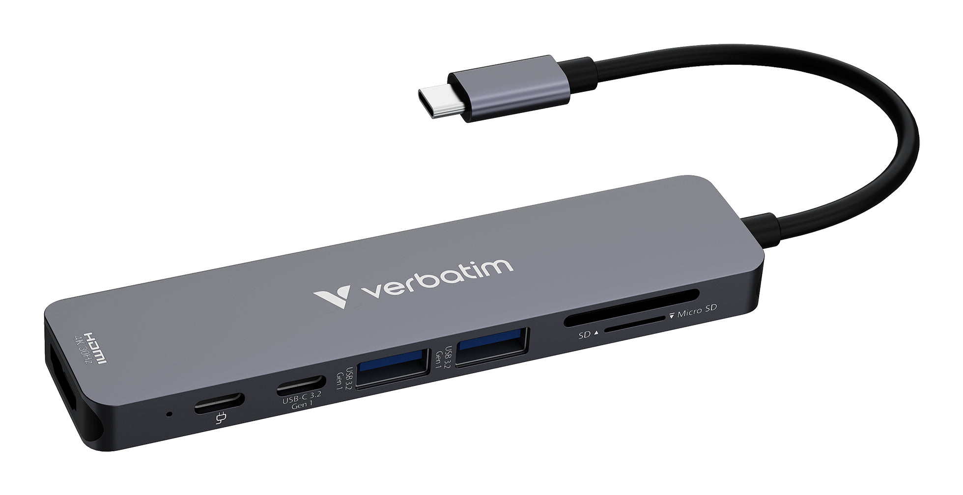 Verbatim 32158 USB-Hub – USB-C, 1× HDMI, 2× USB-A, 1× USB-C, 100 W PD, SD/microSD, für Windows/Mac/Linux