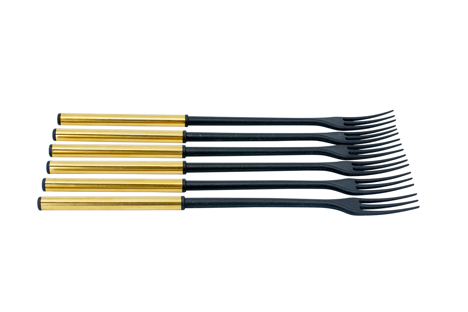 Kadastar Fonduegabeln – 6er-Set, 26 cm, Kunststoff, Griff Edelstahl, Gold, für Käsefondue, spülmaschinenfest