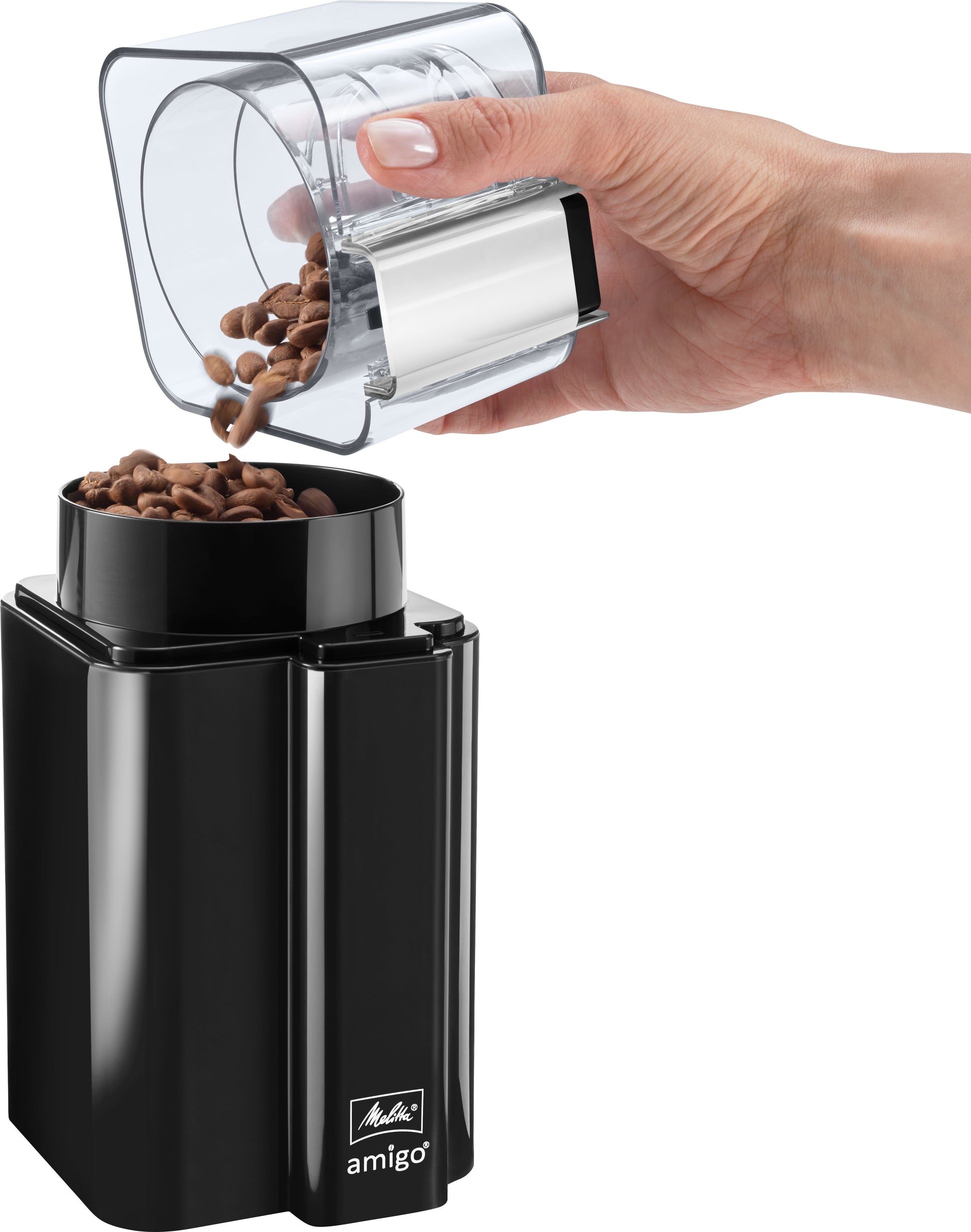 Melitta Kaffeemühle Amigo – 60 g, Schlagmesser, 170 W – schwarz/edelstahl