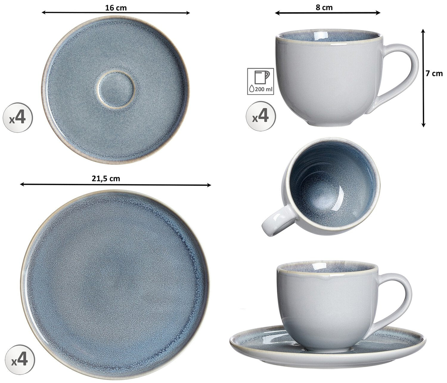 Ritzenhoff & Breker Kaffee-Set Skagen – 12-teiliges Set, Ø 16 cm, Porzellan, Grau, spülmaschinenfest