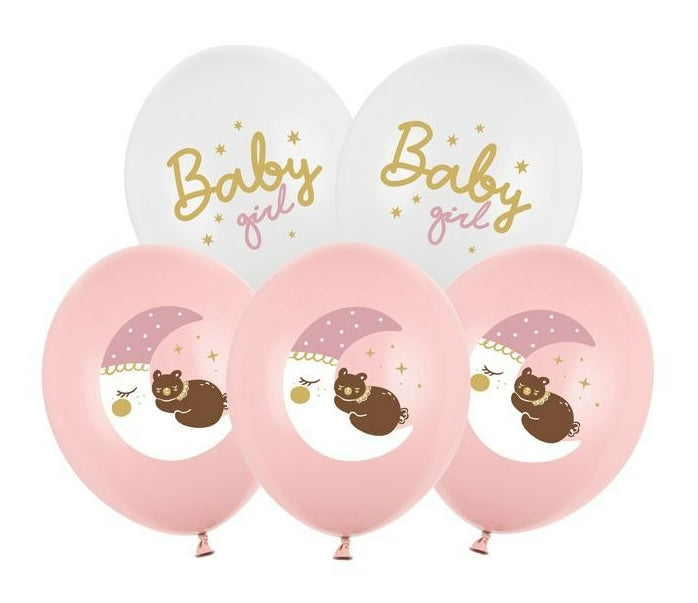 PartyDeco Luftballons Baby Girl – rosa, weiss – Ø 30 cm – Latex – 6 Stk