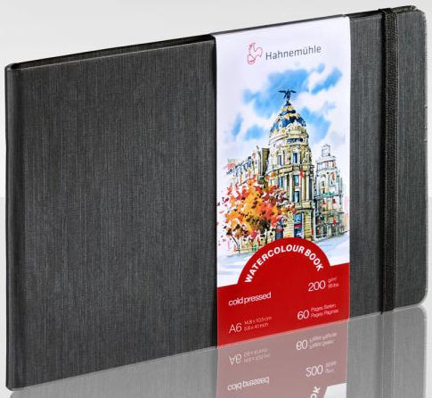 Hahnemühle Aquarellbuch – A6 Querformat – 200 g/m² – 30 Blatt – Schwarz – für Aquarell & Gouache
