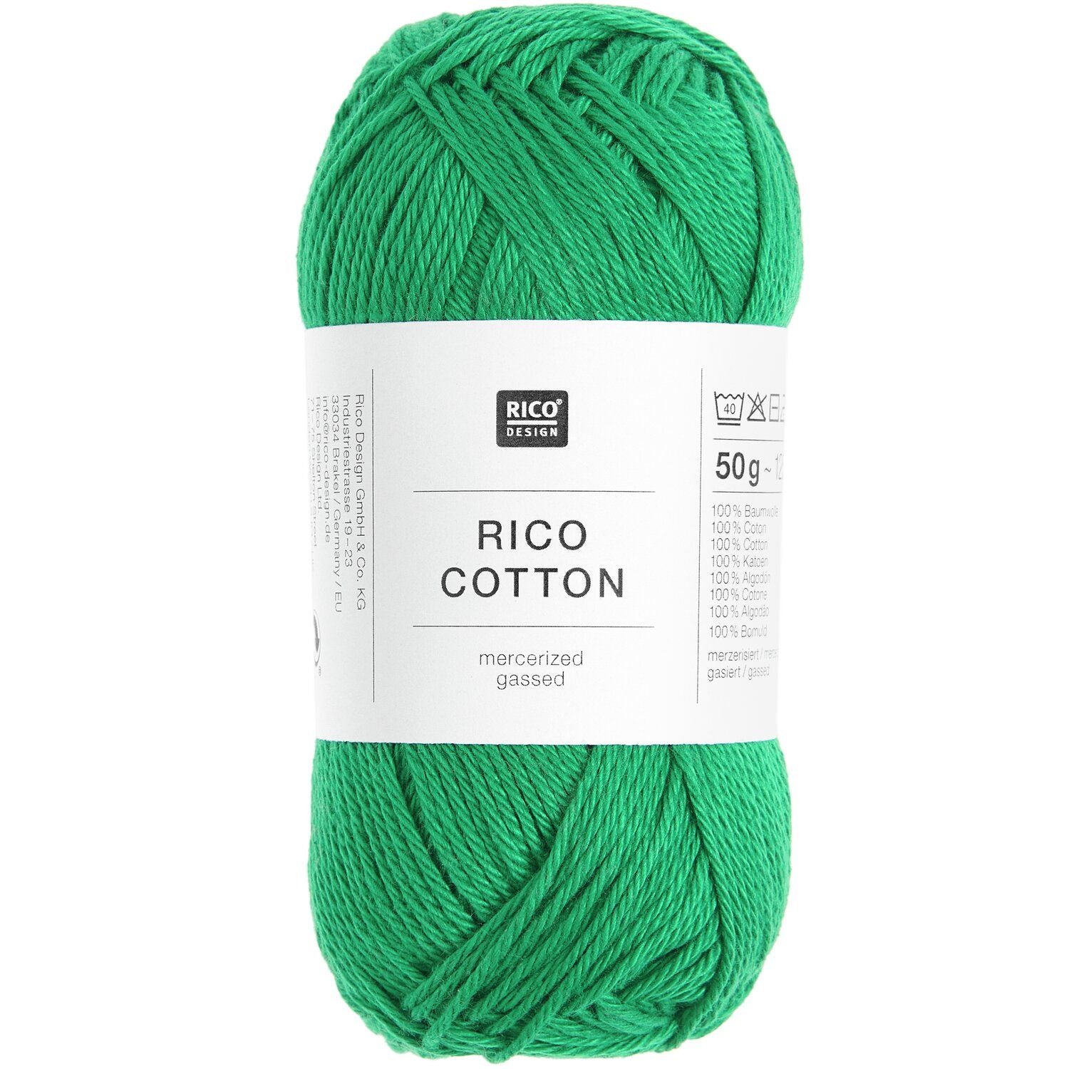 Rico Design Cotton Garn Grün – 50 g, 125 m, Nadel 3,5 mm, 100% Baumwolle