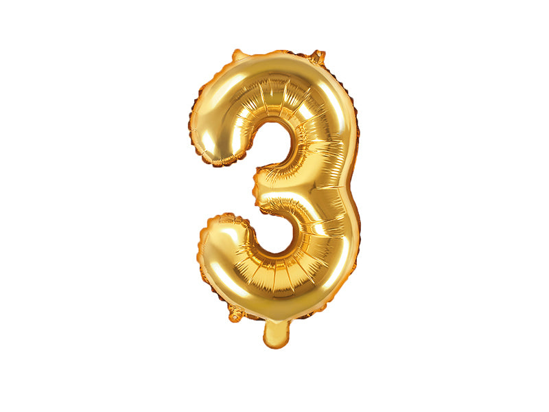 PartyDeco Folienballon Zahl 3 – Gold – 35 cm – Folie – 1 Stk