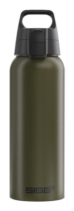 SIGG WBM One Kindertrinkflasche 1 l – Druckknopfdeckel, Aluminium, Dunkelgrün
