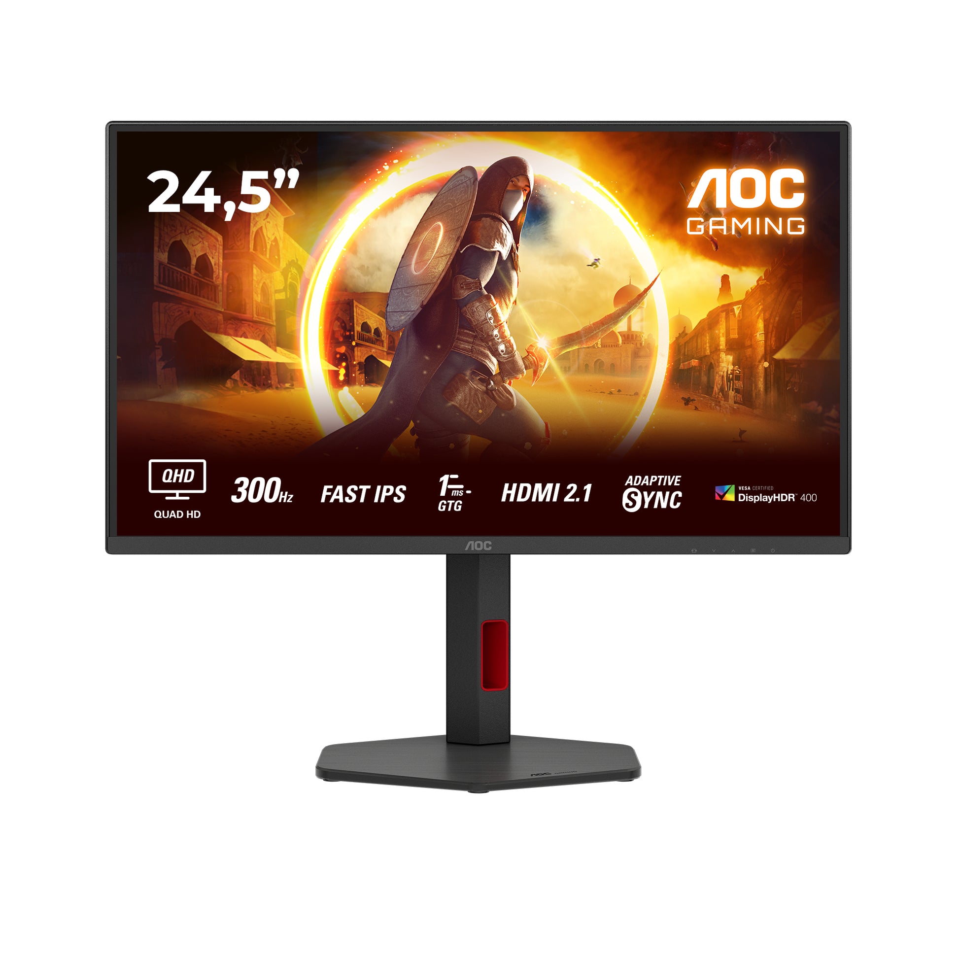 AOC Q25G4SR – Monitor, 24,5" 2560 × 1440 (WQHD), IPS, 300 Hz, Adaptive Sync, Lautsprecher, Rot