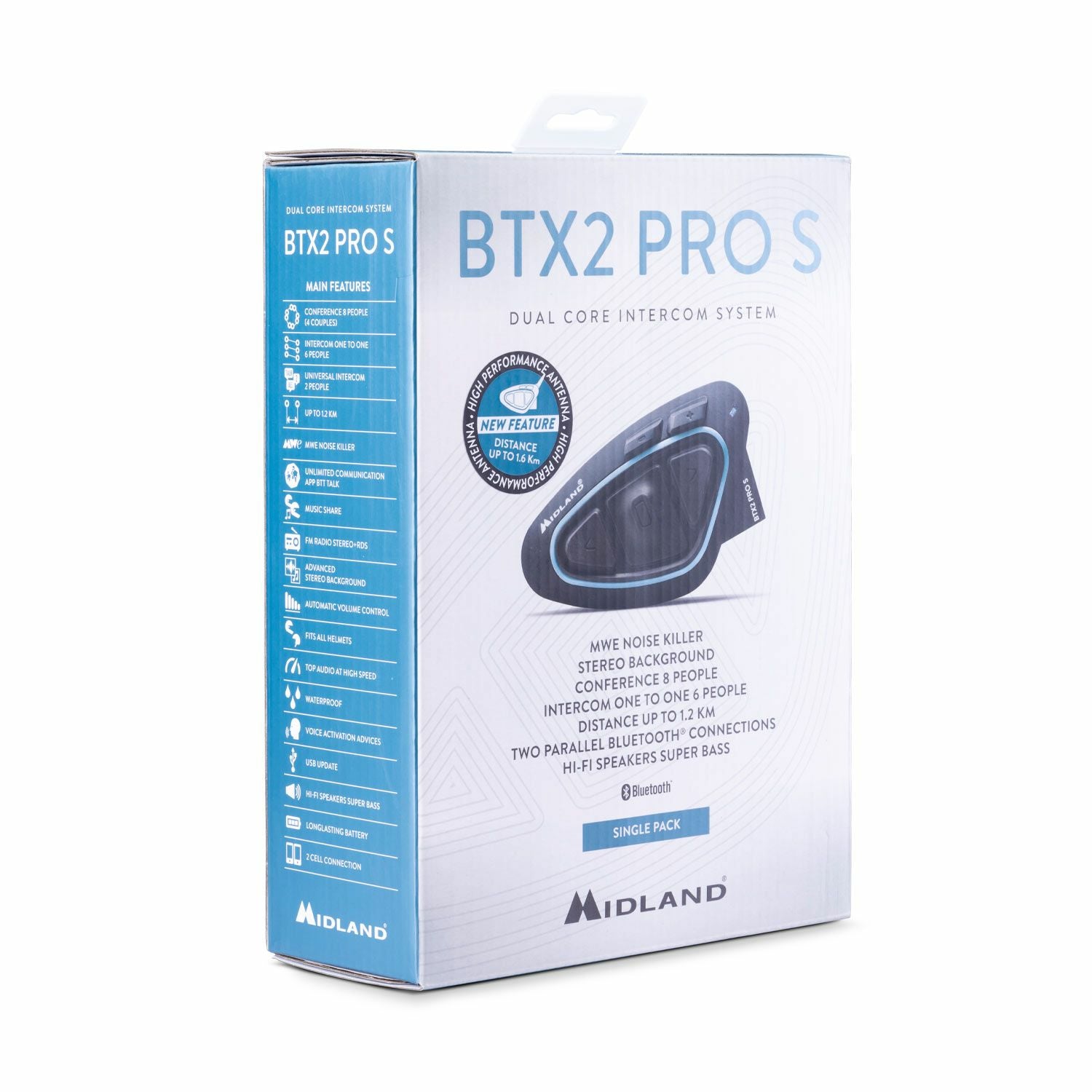 Midland BTX2 Pro S Lautsprechertelefon – Bluetooth – IPX6, für Motorrad – Schwarz/Blau
