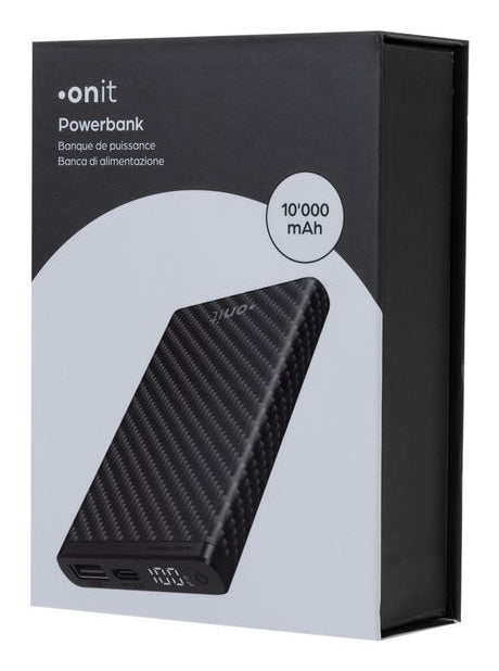 ONIT Powerbank 10000 mAh, PD 22,5 W, 2× USB-C, Durchgangsladung, für Smartphones, Tablets, Schwarz