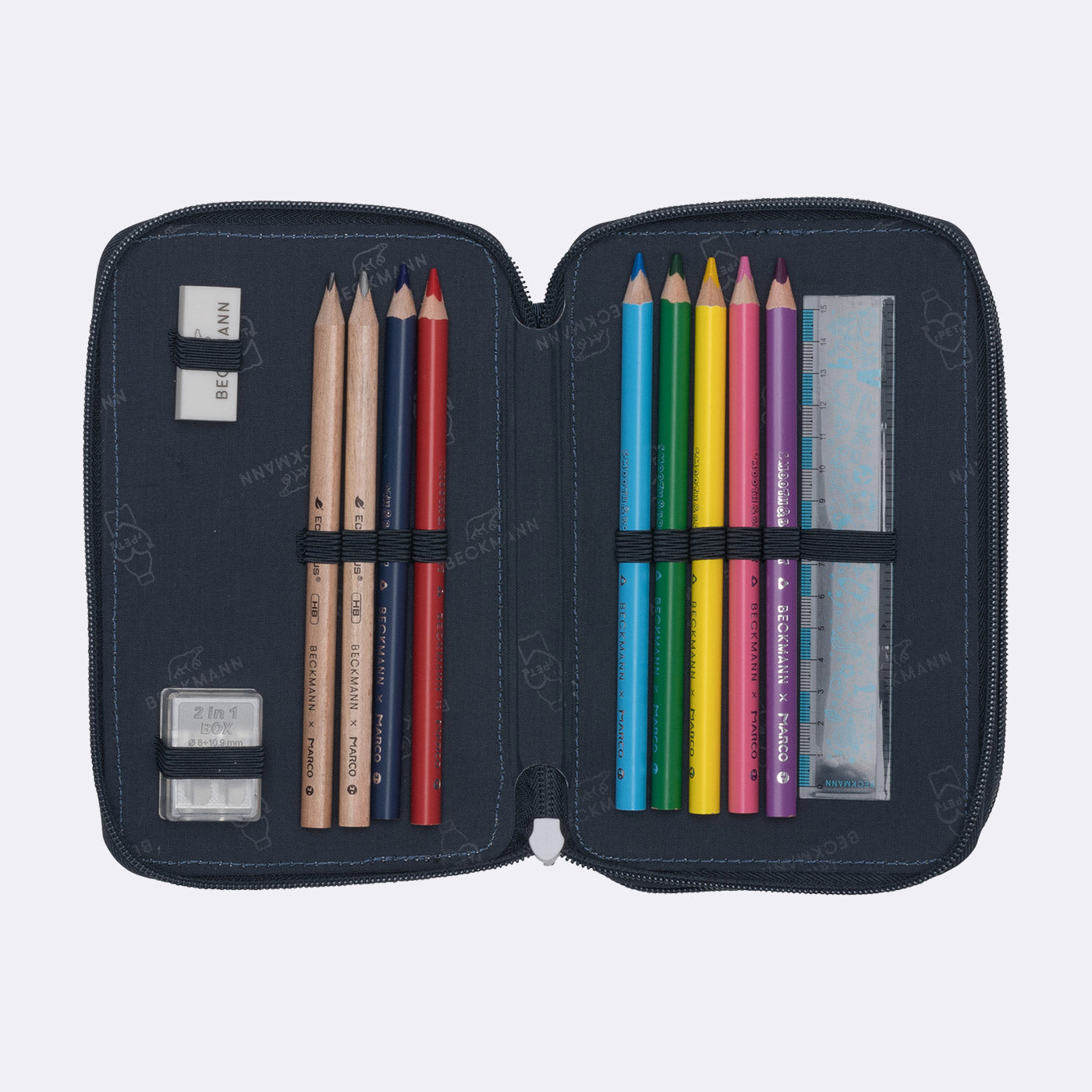Beckmann Classic Etui Triple, gefüllt – Tech Rex – Kunststoff – 13 × 20,5 × 7 cm