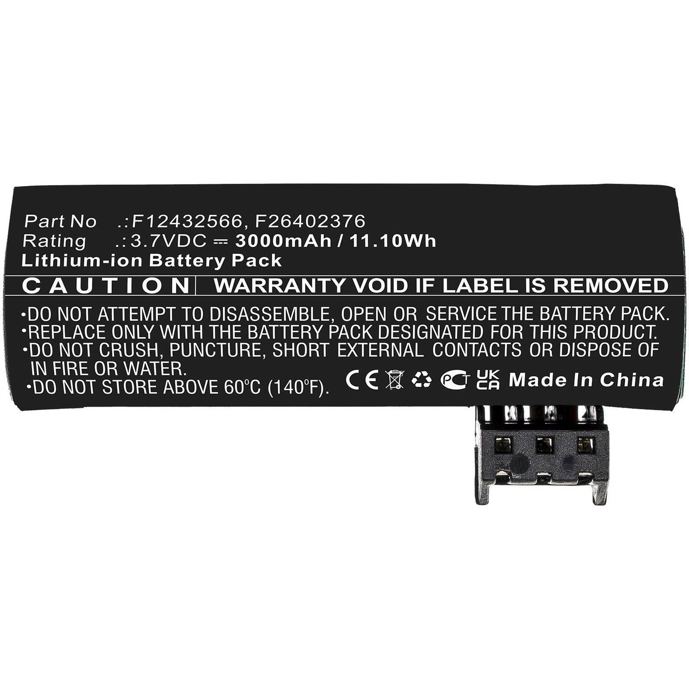 CoreParts Batterie 11,10 Wh – Akku, 3'000 mAh, 3,7 V, Li‑Ion, für Ingenico, Schwarz, 31,8 × 24 × 66 mm